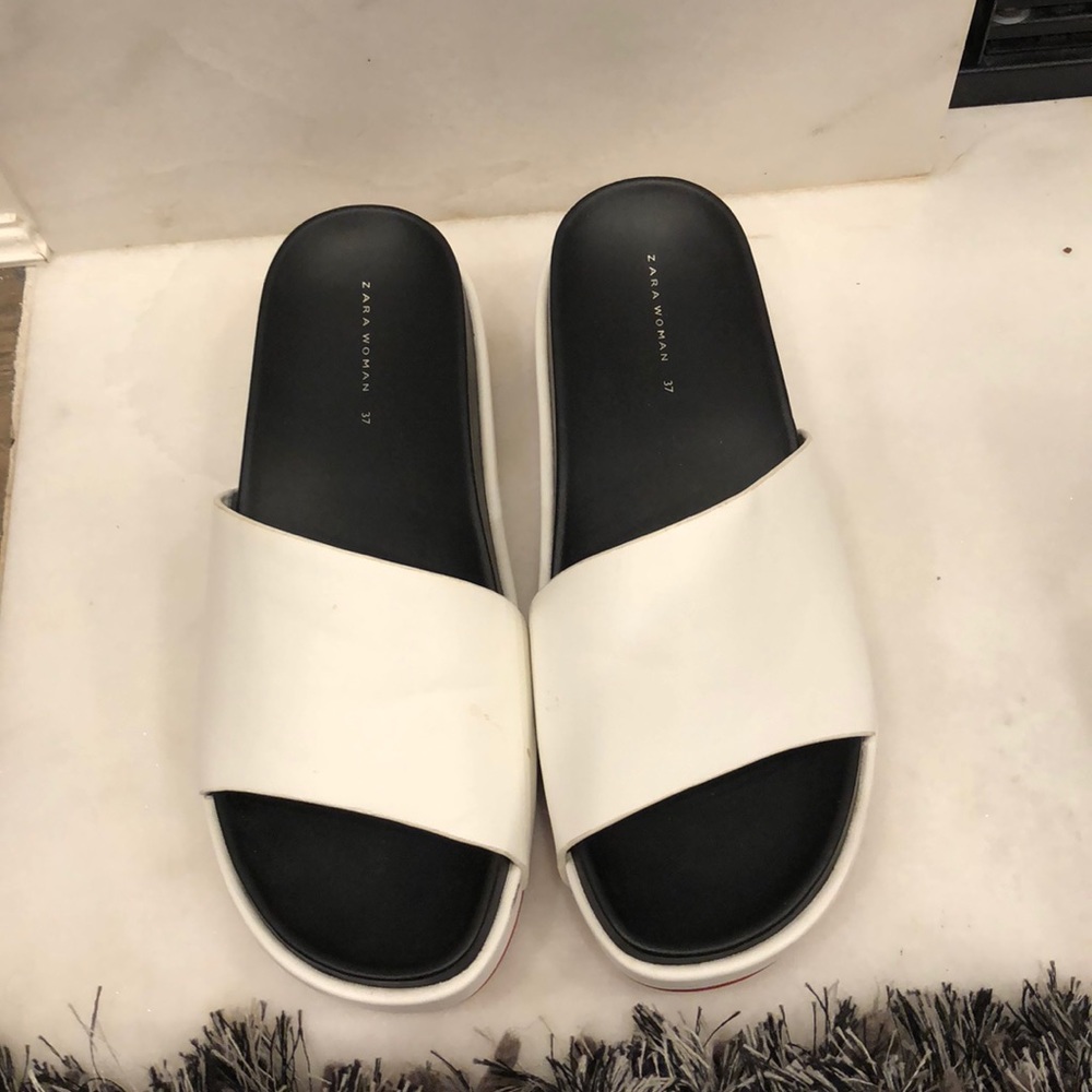 White Black and Red Zara Slides
